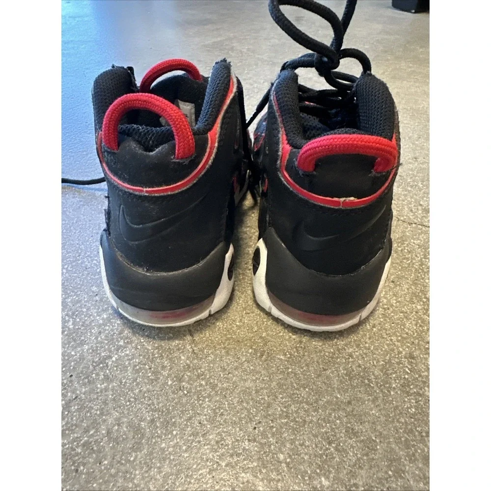 Nike Air Shoes Kids Black Sz 12C Air More Uptempo Red Toe FB1343-001 Logo Retro